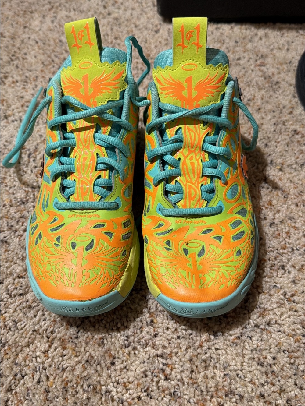 LaMelo scooby doo Kids Orange and Teal Graphic Athletic Sneakers